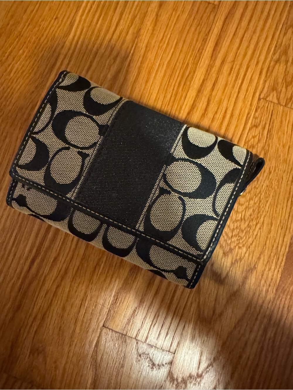 Coach Black Signature Canvas Trifold Wallet